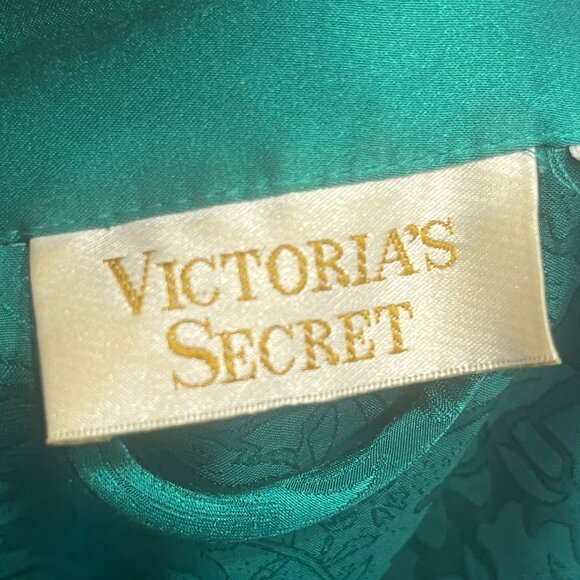 Sold on ET Victoria Secret Vintage Gold Label Emerald Green Sateen Robe - Picture 11 of 12